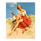 Sexy Pinup Girl On The Beach With Her Dog (Print Only) thumbnail
