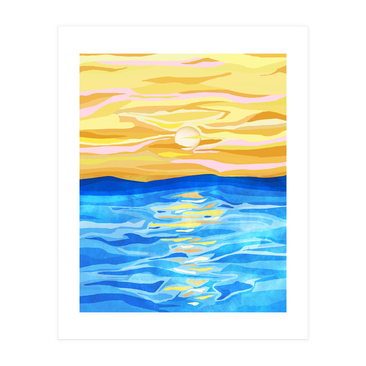 Sunsets & Romance, Ocean Watercolor Painting, Mosaic Eclectic Nature Landscape, Modern Boho Travel (Print Only)