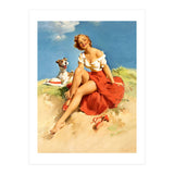 Sexy Pinup Girl On The Beach With Her Dog (Print Only) thumbnail
