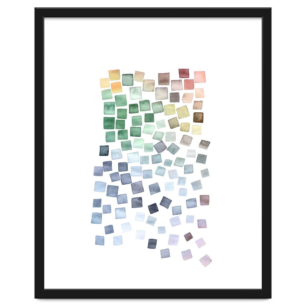 Watercolor Geometric Square Shapes Blue