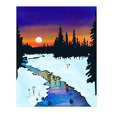Purple Midnight, Snow River Full Moon Nature Landscape Painting, Winter Travel Adventure Places (Print Only) thumbnail