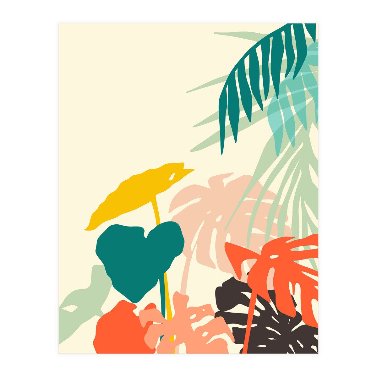 Tropical Nature, Botanical Pastel Jungle Plants Illustration, Minimal Bohemian Palm Monstera Forest (Print Only)