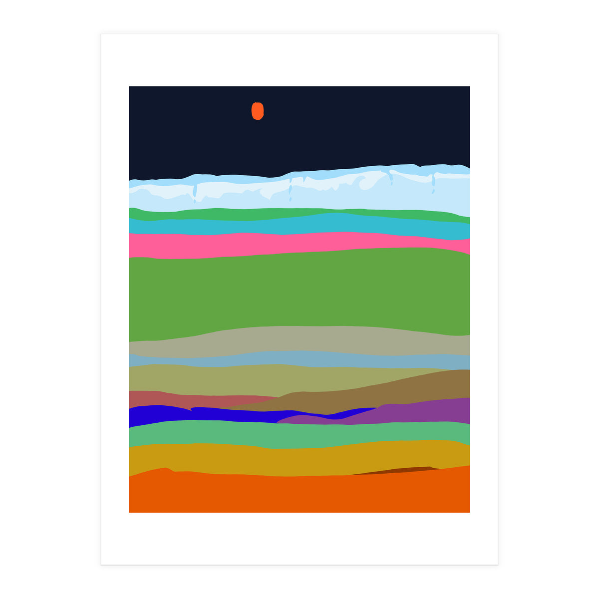 Iceland, Abstract Nature Travel Landscape, Eclectic Rainbow Retro Concept, Colorful Boho Modern Contemporary (Print Only)