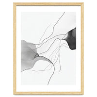 Abstract Black And White Flowing Lines And Shapes On White Background