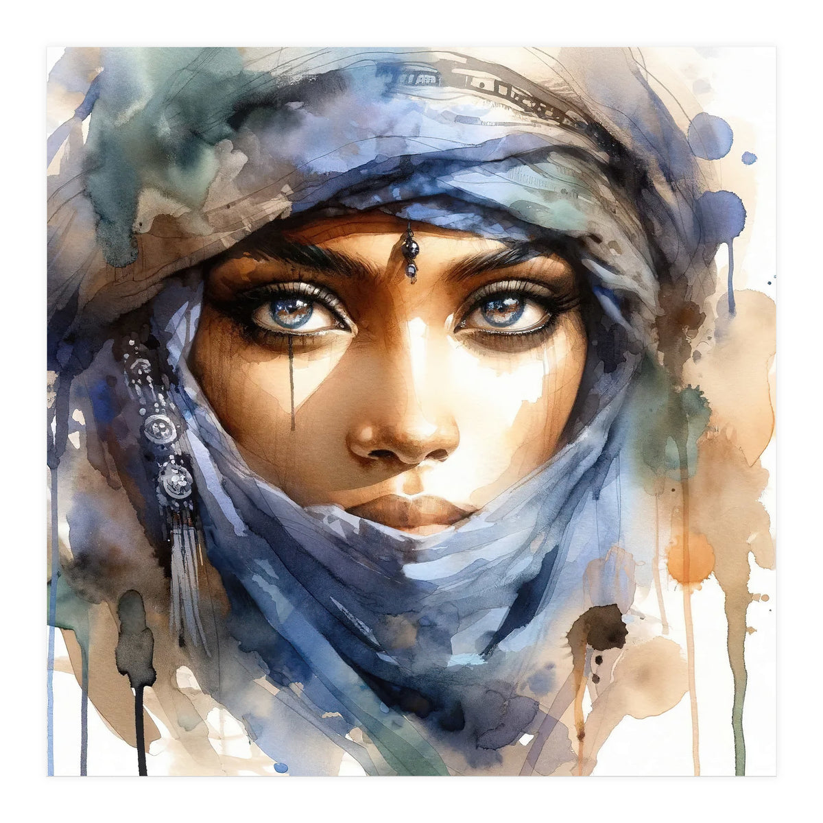 Blue Veil Tuareg Woman Portrait (Print Only)