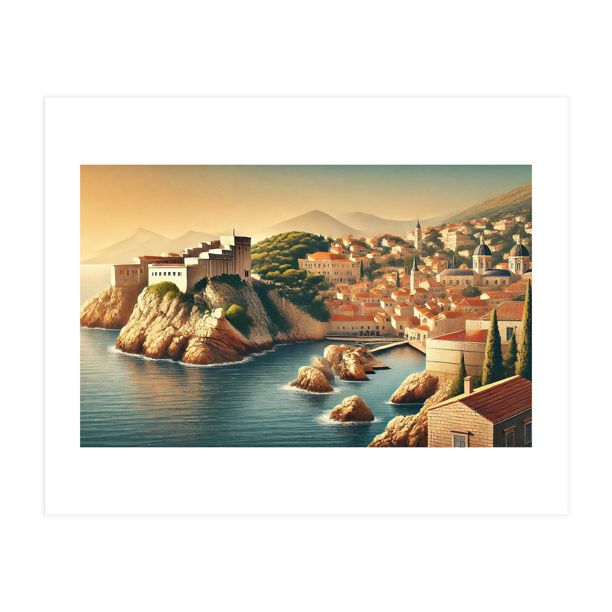 Vintage Croatia, Dubrovnik Coastal Poster (Print Only)