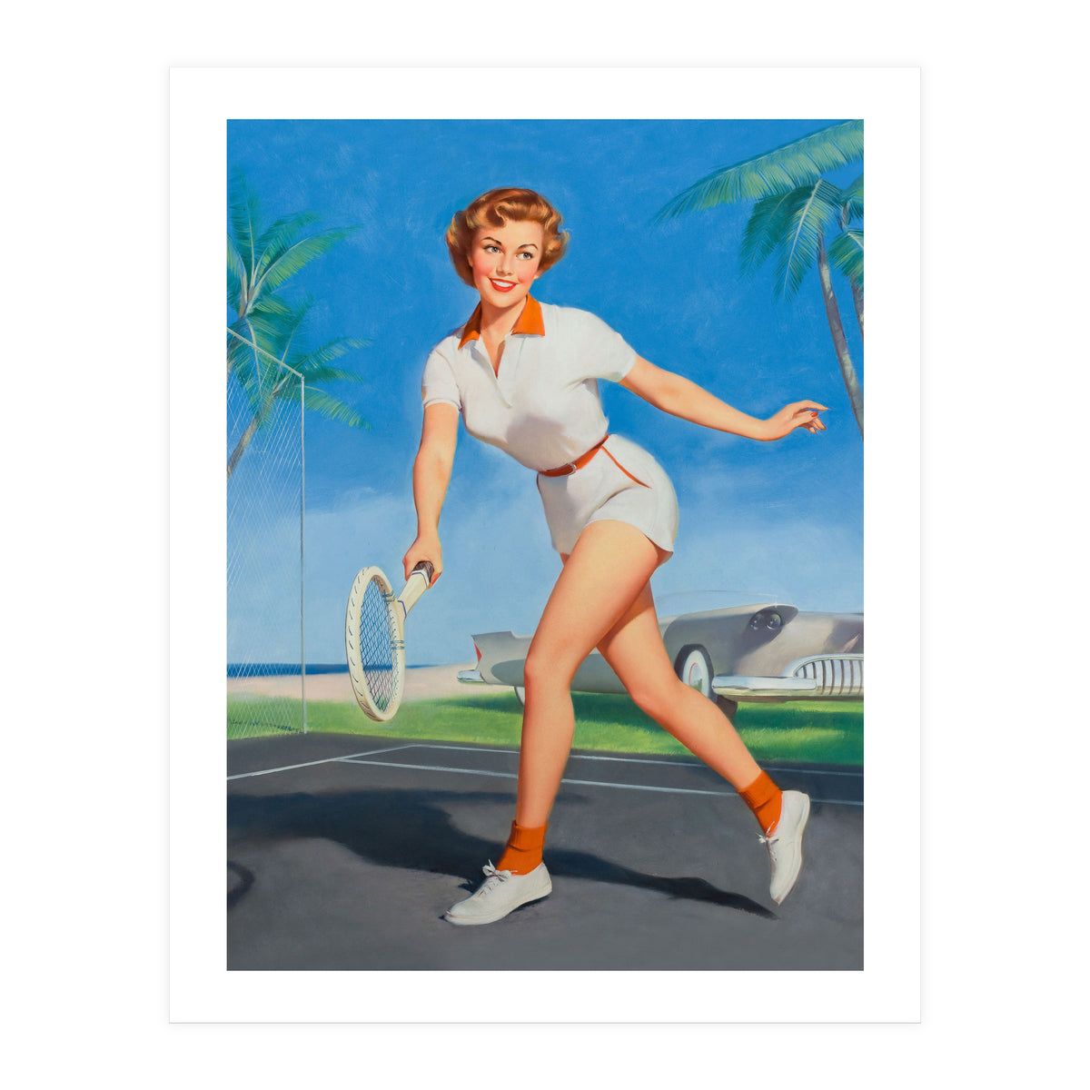 Pinup Girl On The Tennis Course (Print Only)