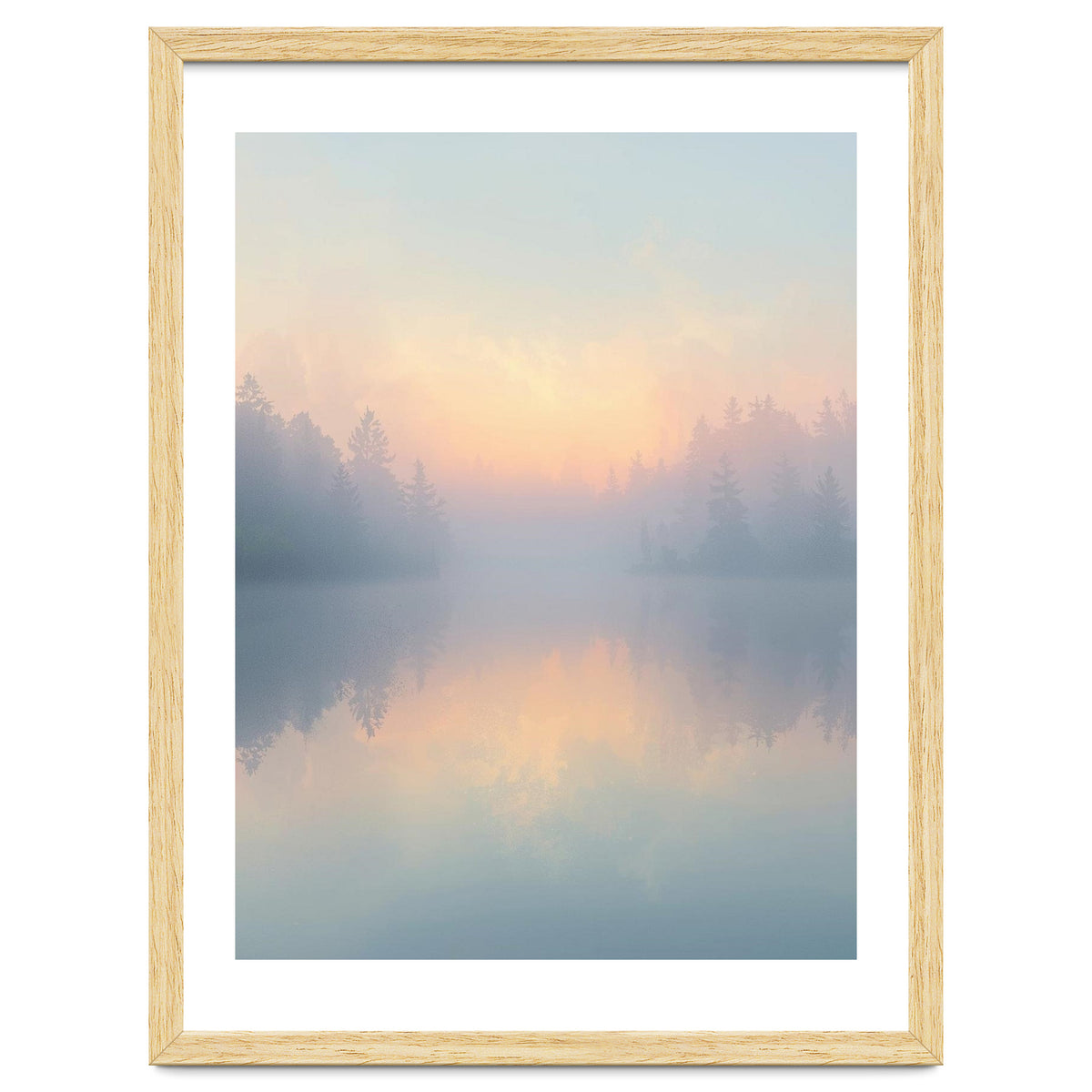 Misty Sunrise Over Pine Forest Lake