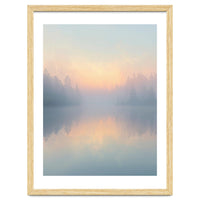 Misty Sunrise Over Pine Forest Lake