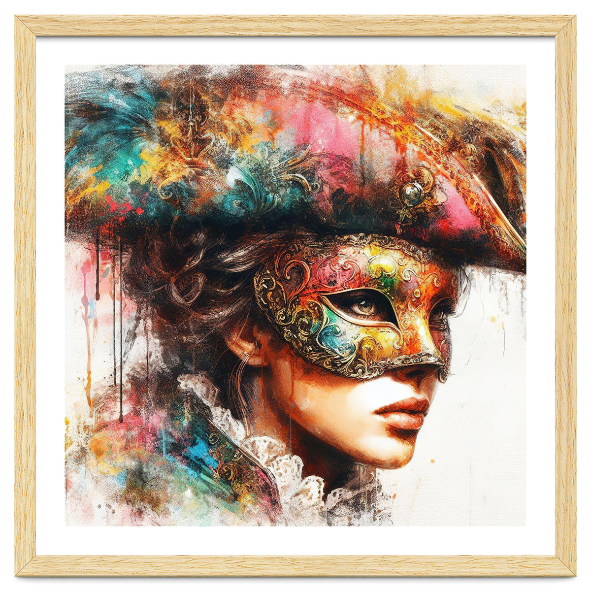 Watercolor Carnival Venetian Mask Woman