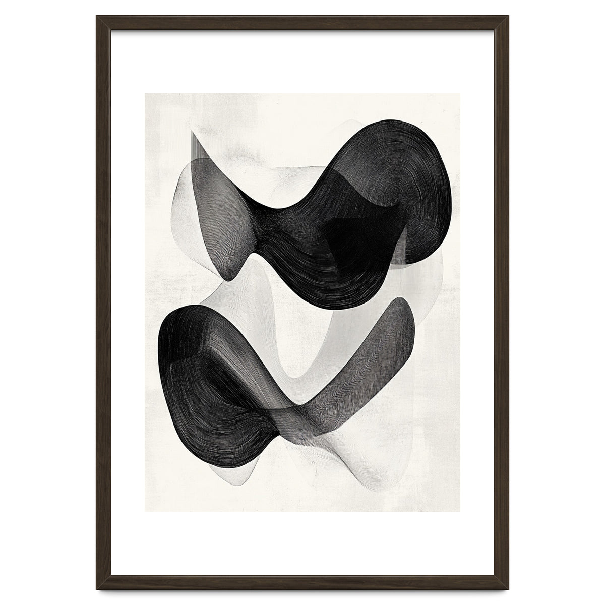 Abstract Black And White Flowing Organic Shapes With Texture