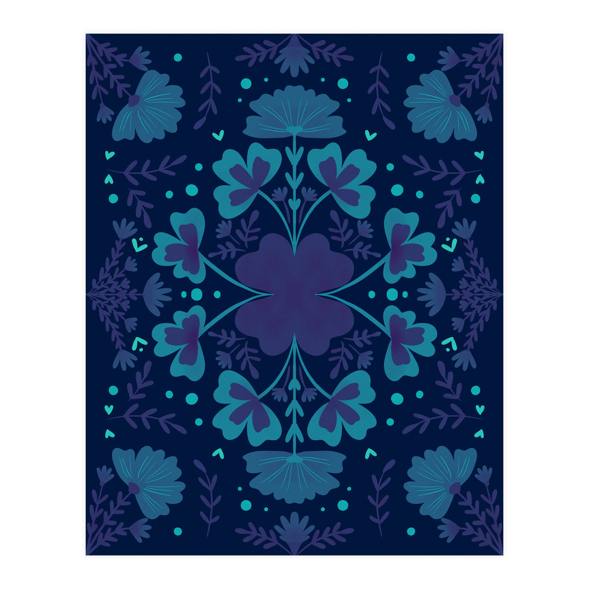 Clovers And Flowers Night Blue (Print Only)