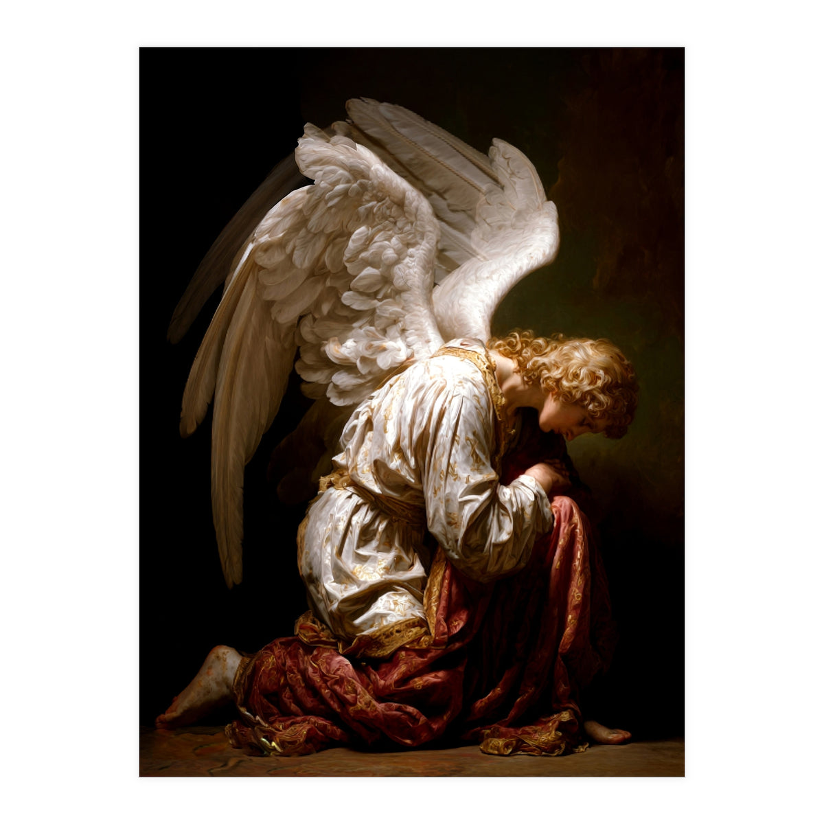 Kneeling Down Angel Renaissance inspired Religious Art (Print Only)