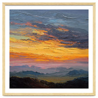 Vibrant Golden Hour Horizon Over Distant Mountain Ridges