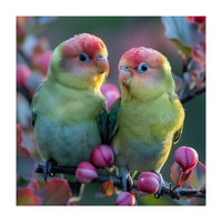 Two Lovebirds On A Branch Surrounded By Berries (Print Only)