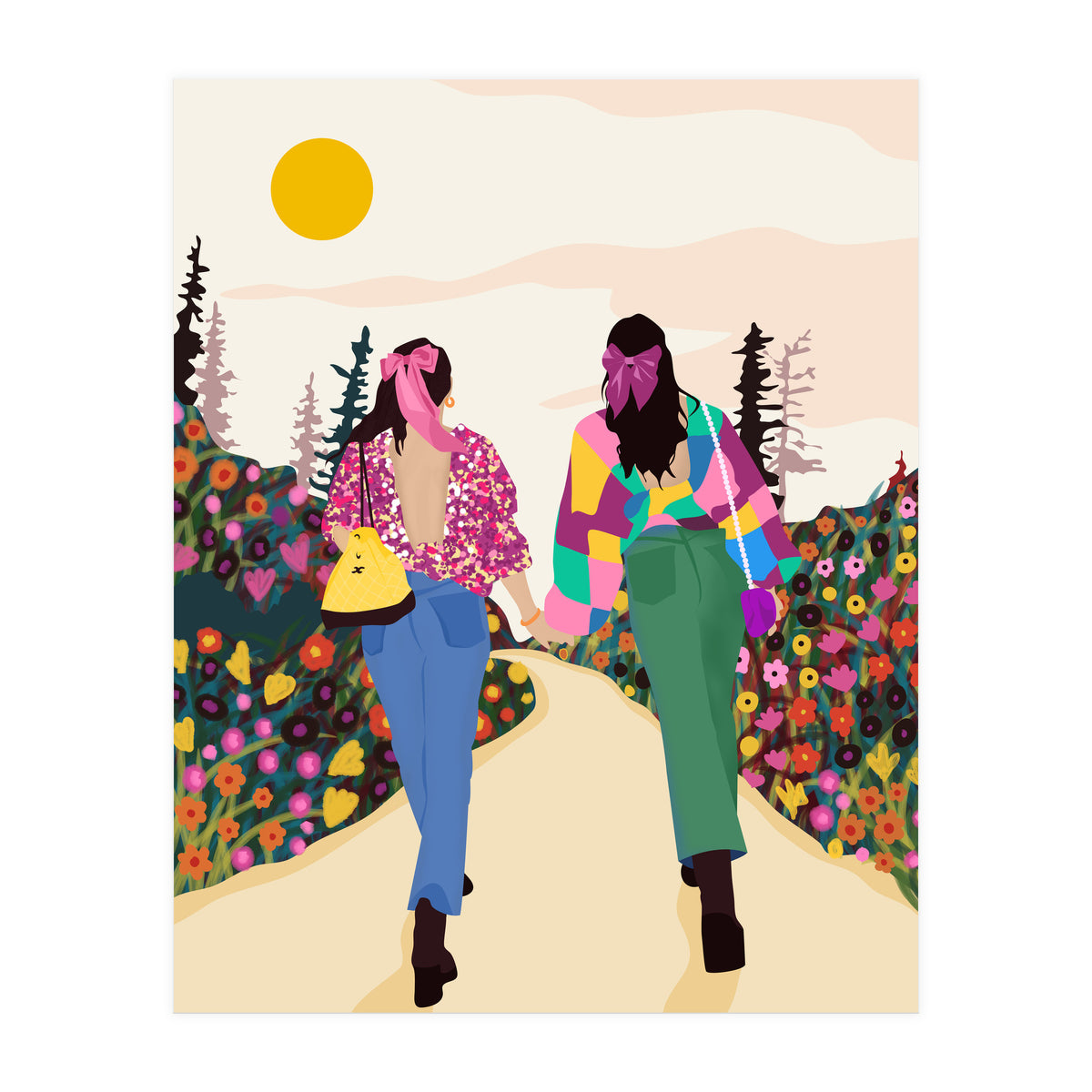 Besties, Best Friends Friendship Fashion, Girl Power Empower Bohemian Travel Companion Soulmates Gift (Print Only)