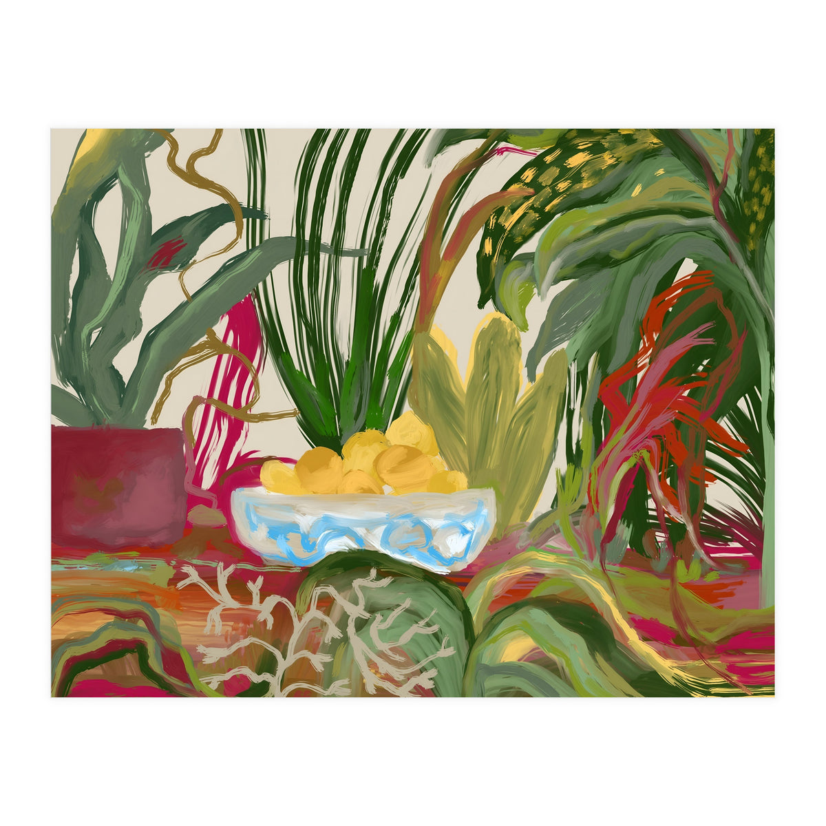 Tropical Table of Lemons still life expressionism oil (Print Only)