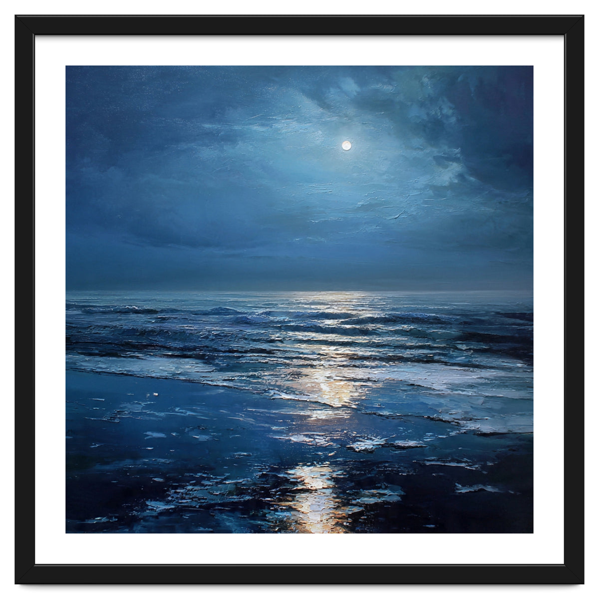Midnight Blue Moonlit Seascape