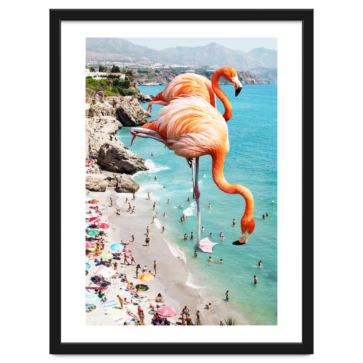 Flamingos on the Beach, Wildlife Surrealism Birds, Nature Flamingo Fantasy Beach Summer Photography