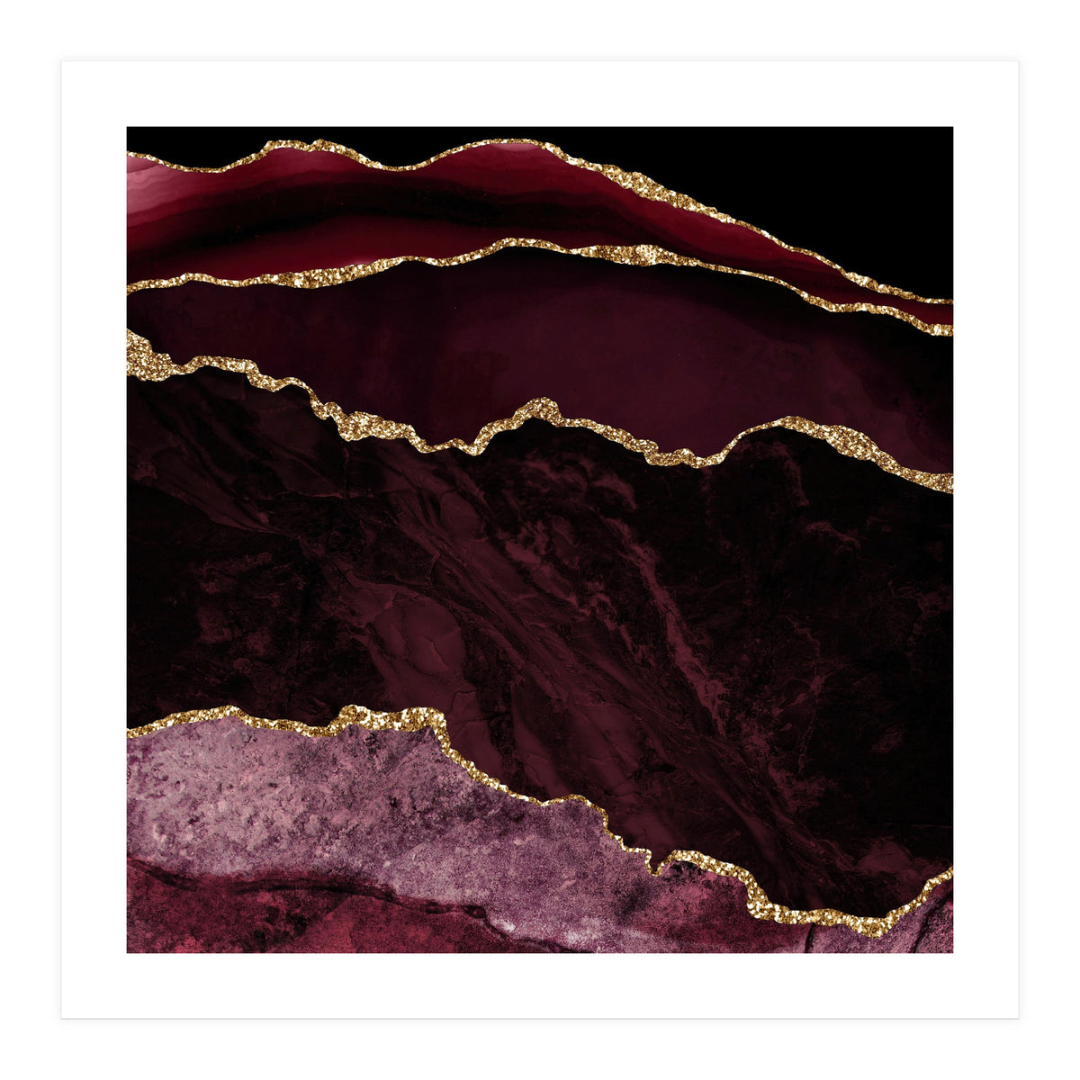 Burgundy & Gold Agate Texture 02  (Print Only)