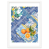 Mediterranean blue tiles, butterflies and citrus fruit