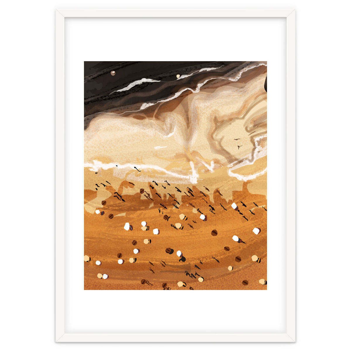 Coffee Beach, Ocean Sea Beachy Tropical Summer, Travel Painting Nature Landscape Waves People Sand