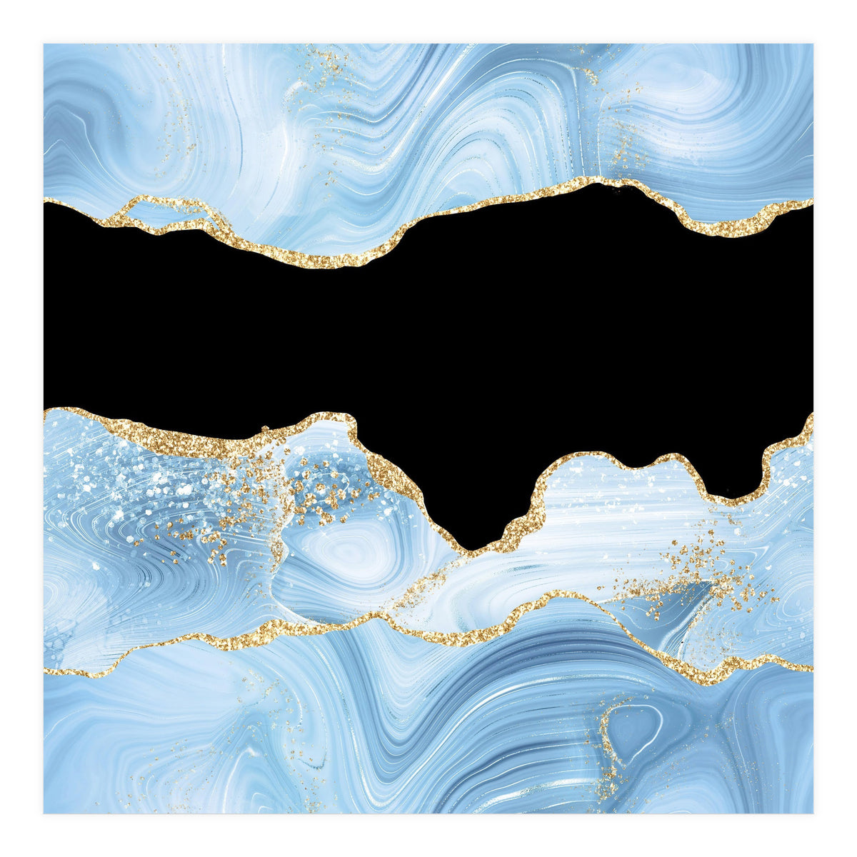Blue & Gold Glitter Agate Texture 03  (Print Only)