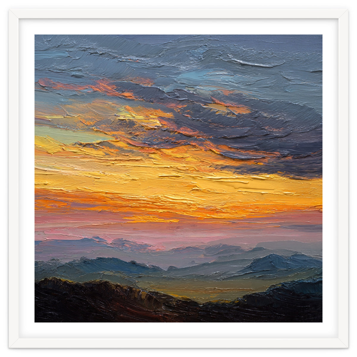 Vibrant Golden Hour Horizon Over Distant Mountain Ridges