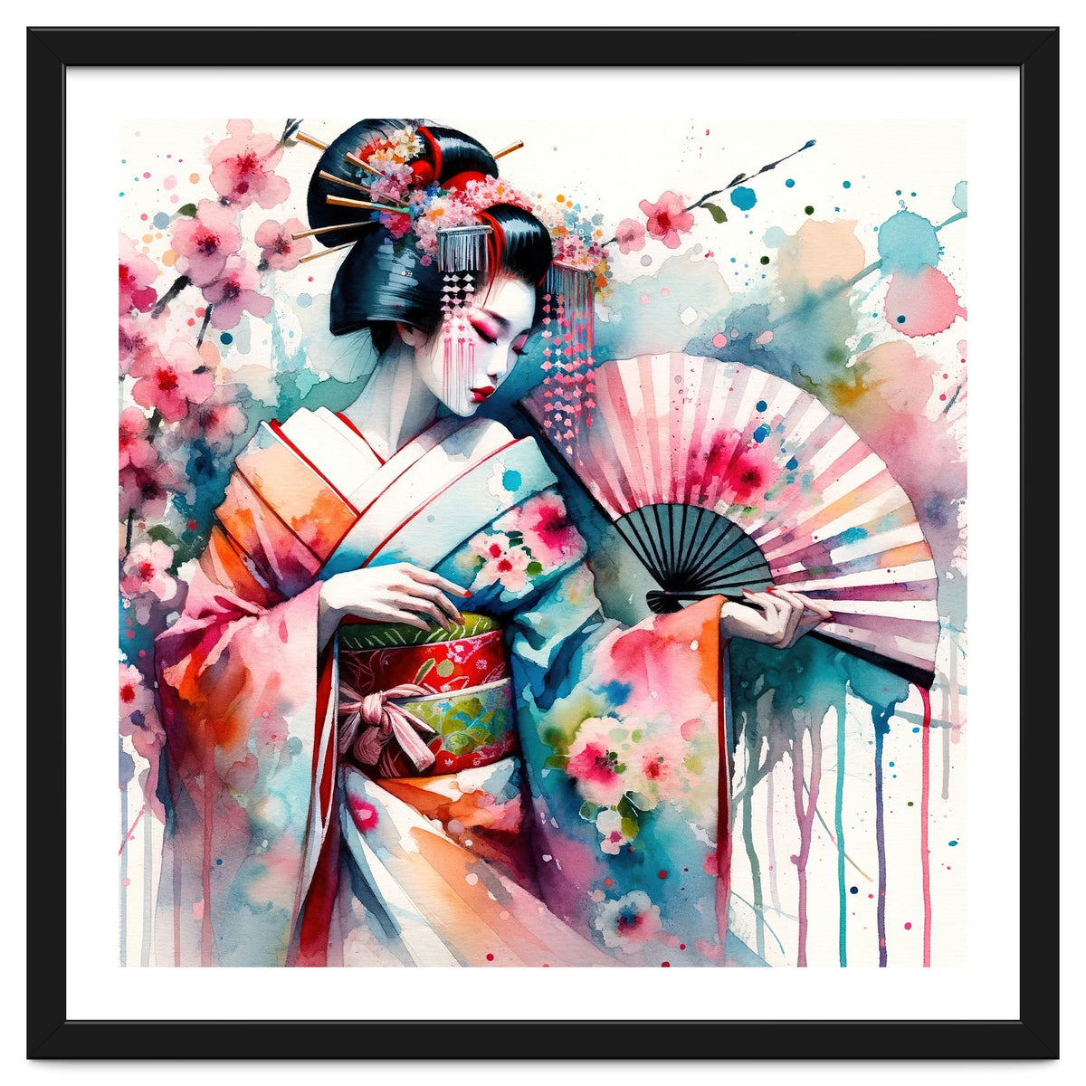Watercolor Geisha Dancer #2