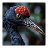 Black Crane Bird Head With Red Crown And Raindrops (Print Only) thumbnail