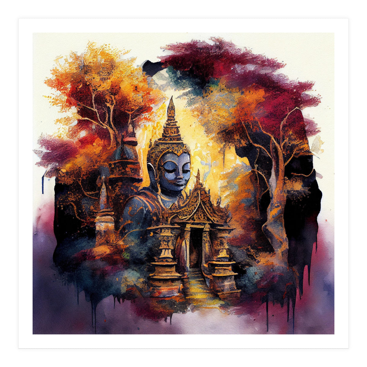 Autumn Forest Buddha Temple (Print Only)