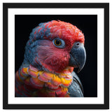 Close Up Parrot Face Red Blue Yellow Plumage thumbnail