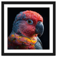 Close Up Parrot Face Red Blue Yellow Plumage