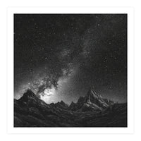 Starlit Mountain Majesty: Detailed Monochrome Milky Way (Print Only)