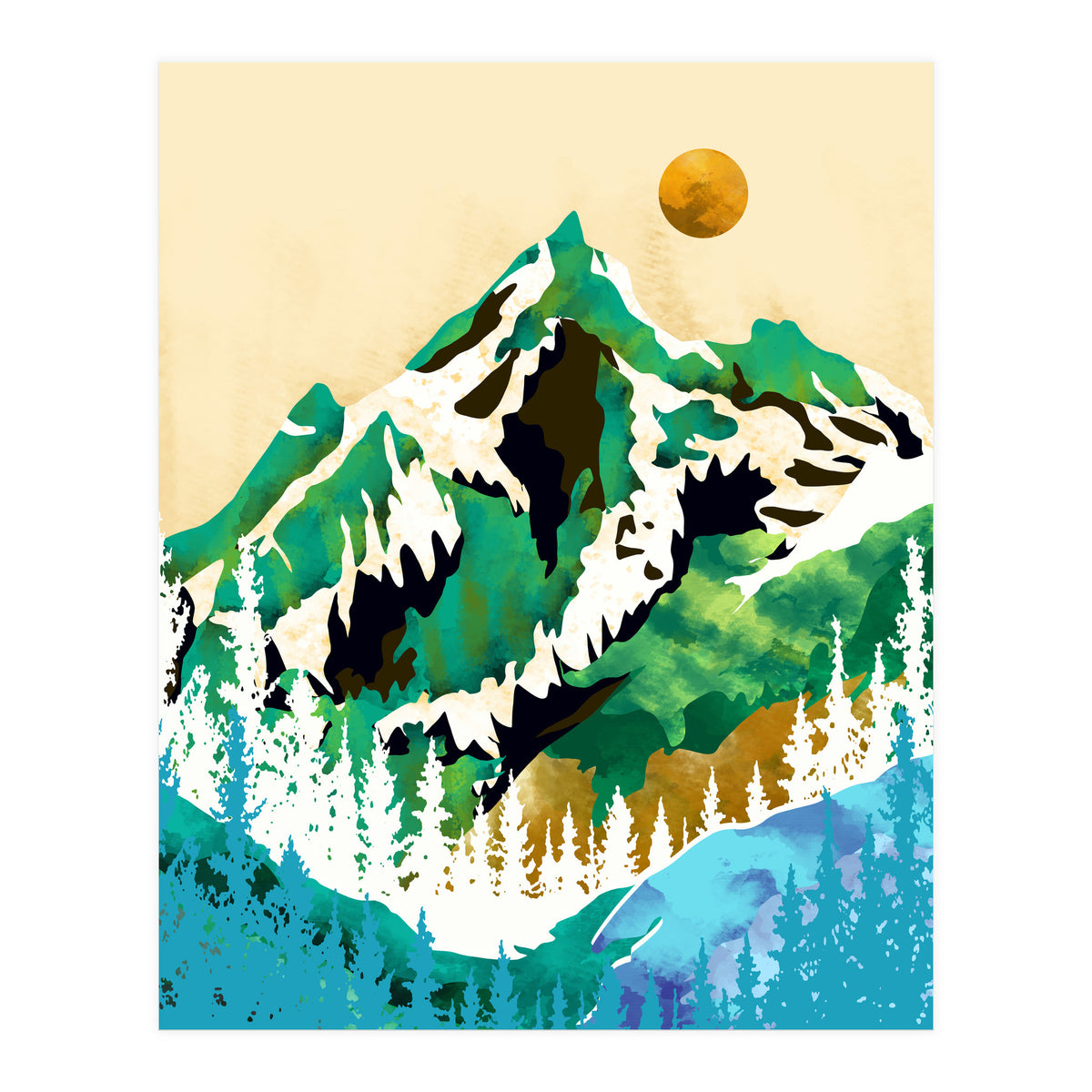 Grass Is Greener Wherever It Is Loved Positivity Nature Landscape Snow, Winter Mountains Painting Forest, Wild Travel Adventure (Print Only)