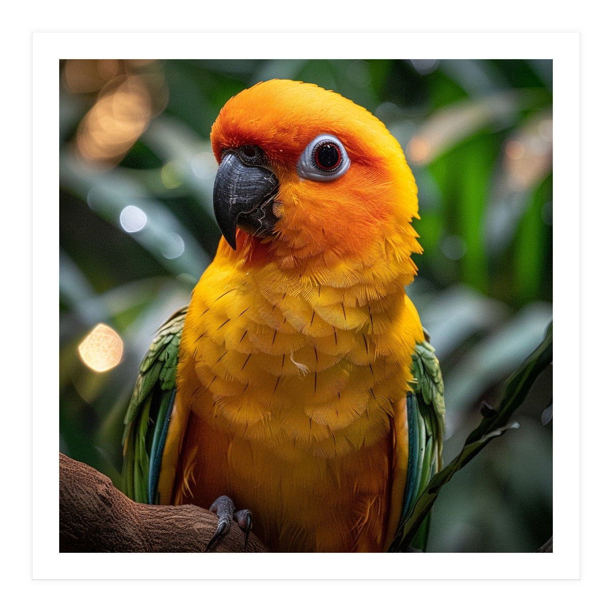Sun Conure Parrot Colorful Bird Perched On Branch (Print Only)