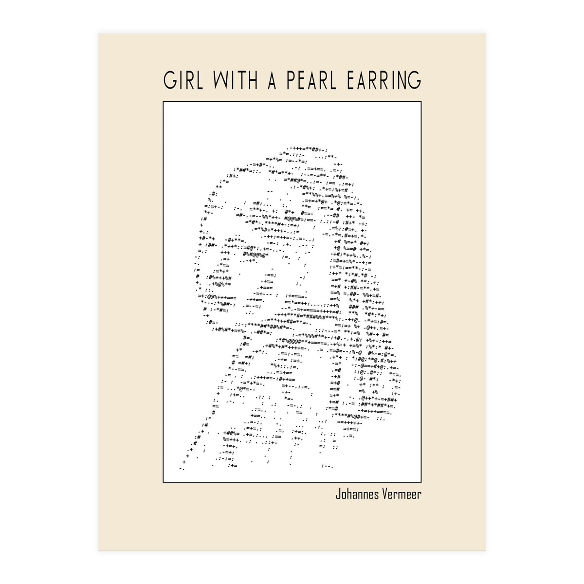 Girl With A Pearl Earring Johannes Vermeer Ascii Art (Print Only)