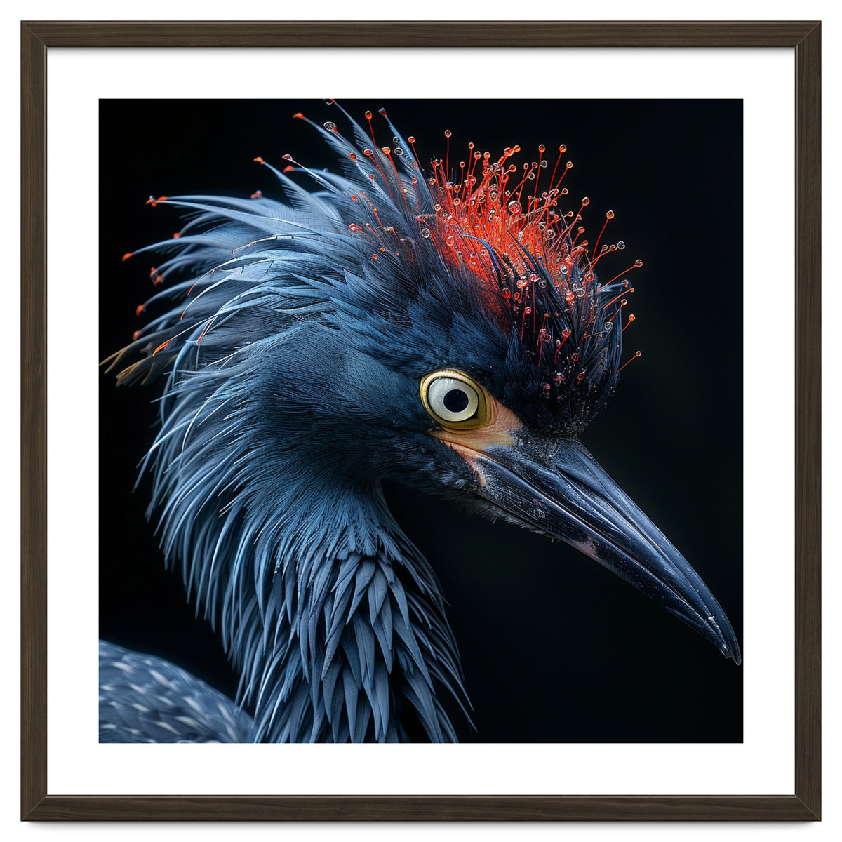Blue Heron Bird Head With Orange Crown