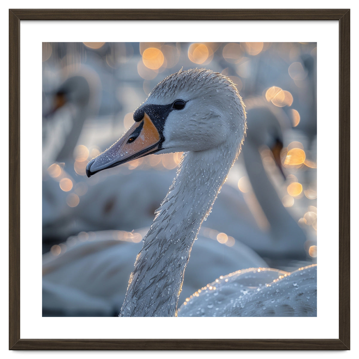 Majestic Swan Close Up With Water Droplets