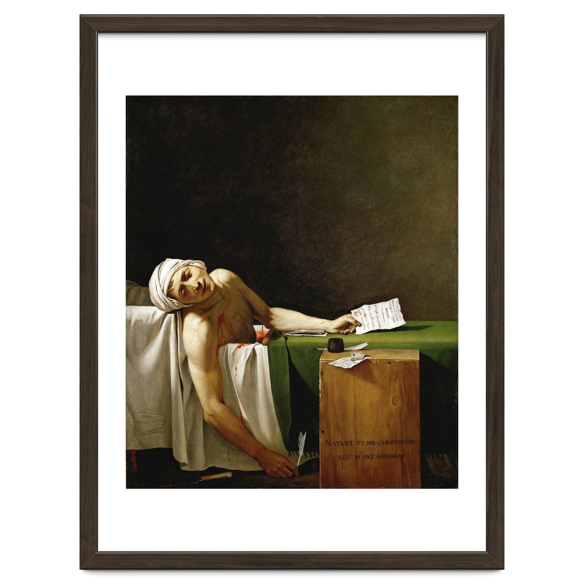 Jean Paul Marat, dead in his bathtub, assassinated by Charlotte Corday in 1793. JACQUES LOUIS DAVID.