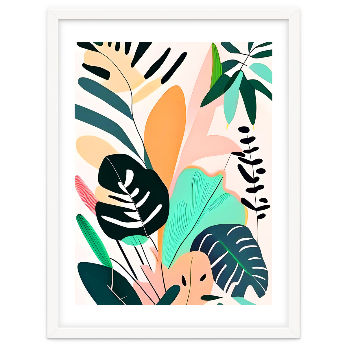 Pastello, Tropical Pastel Jungle, Botanical Neutral Muted Colors, Nature Plants Drawing Monstera, Exotic Bohemian Summer
