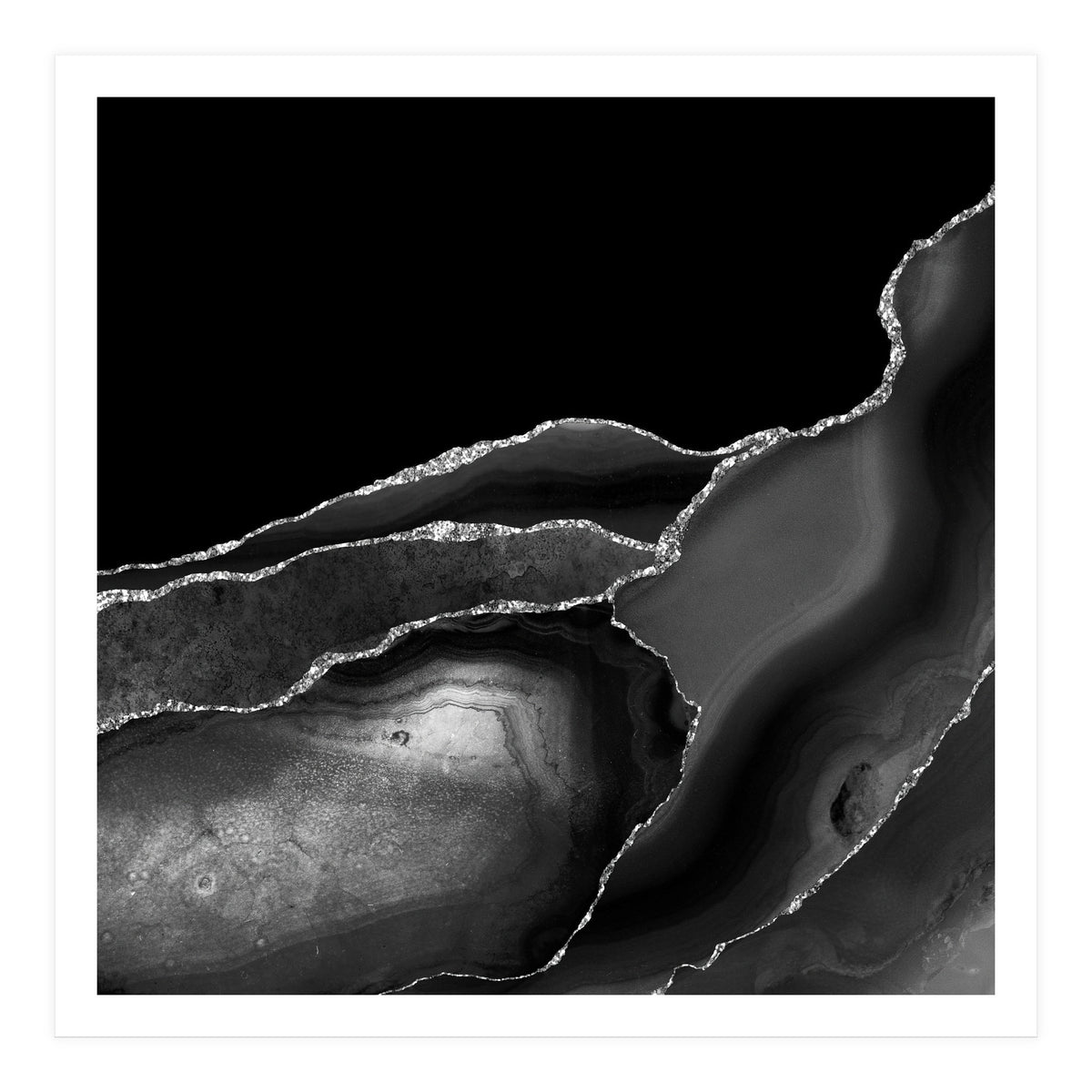 Black & Silver Agate Texture 04  (Print Only)