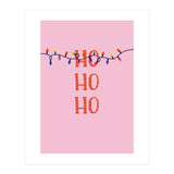 HO HO HO Christmas Lights Art, Pink Holiday Illustration, Modern Festive Quote (Print Only) thumbnail