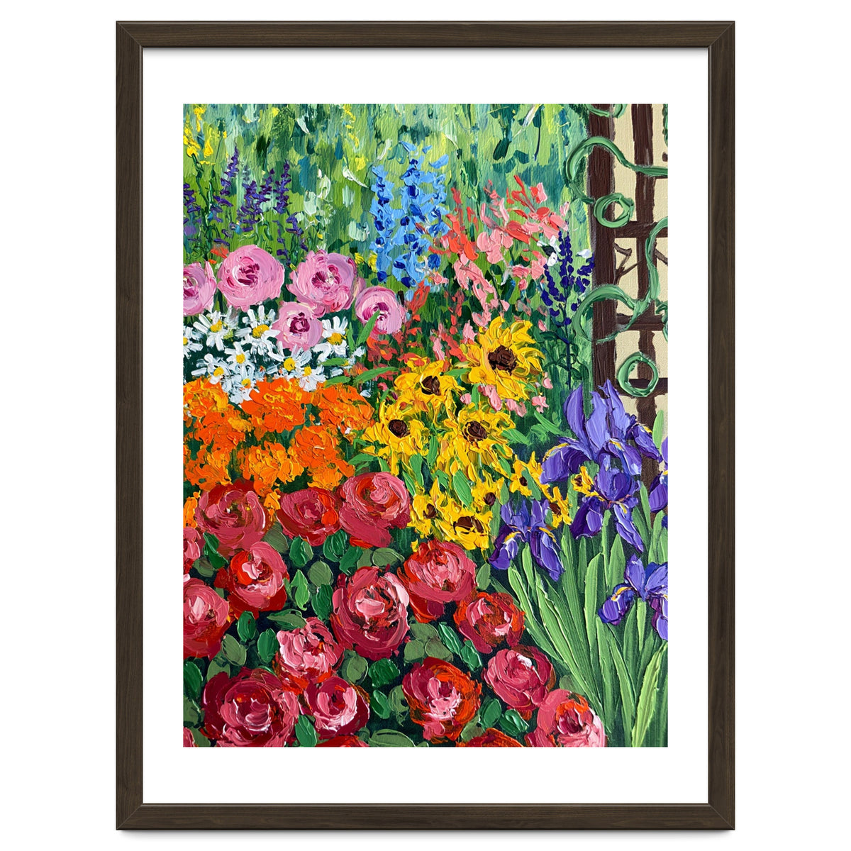 Vibrant Summer Cottage Garden Oil Painting