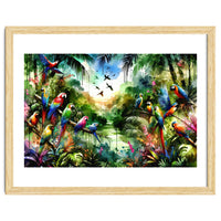 Watercolor Tropical Birds In The Jungle
