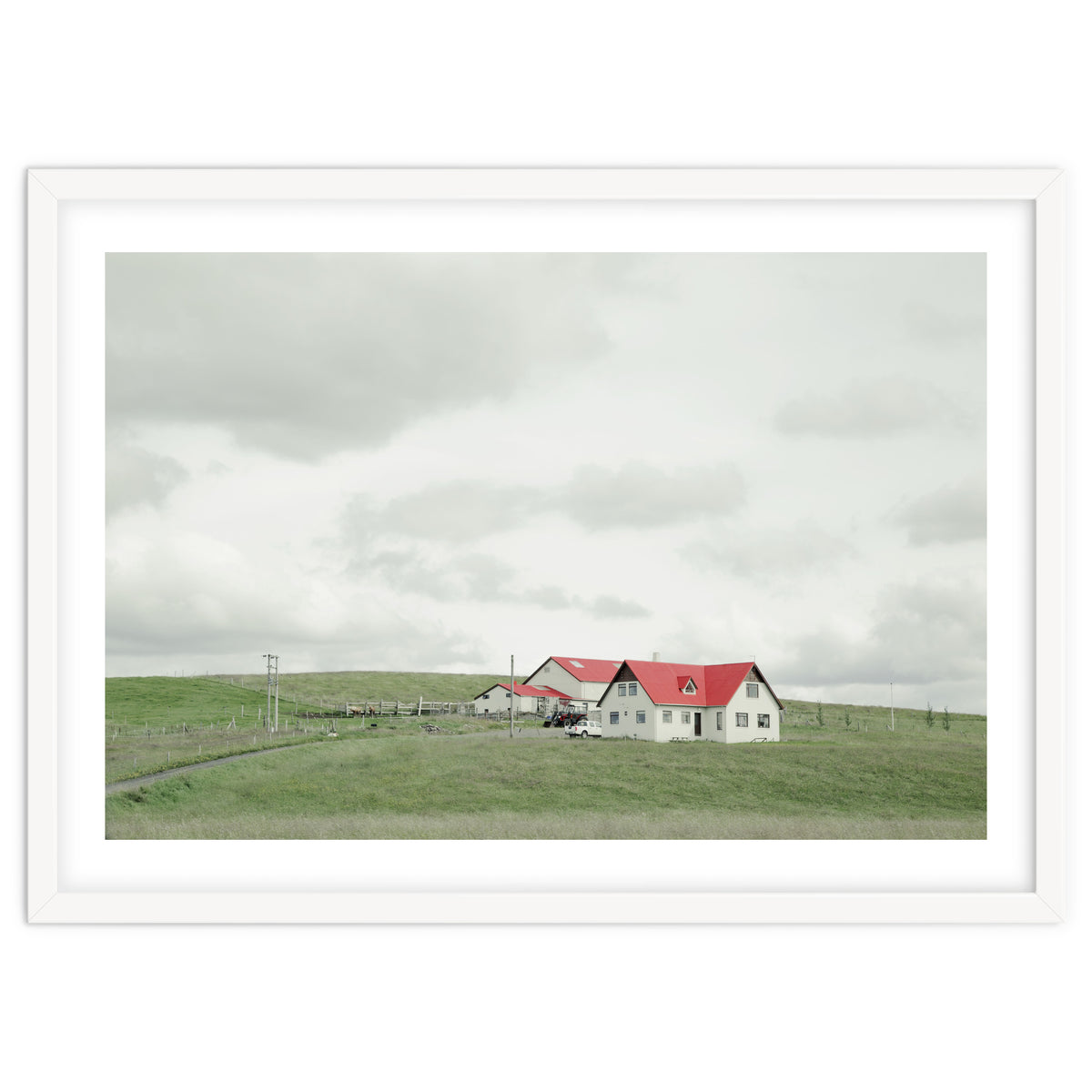 Red roof house on the green hill - Iceland