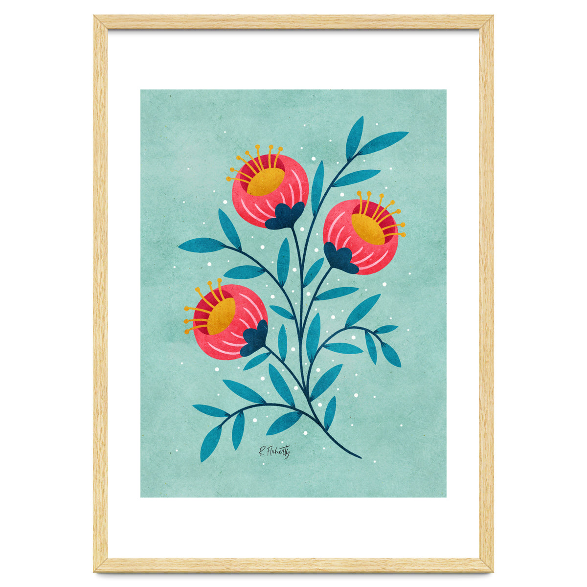 Teal And Coral Flowers