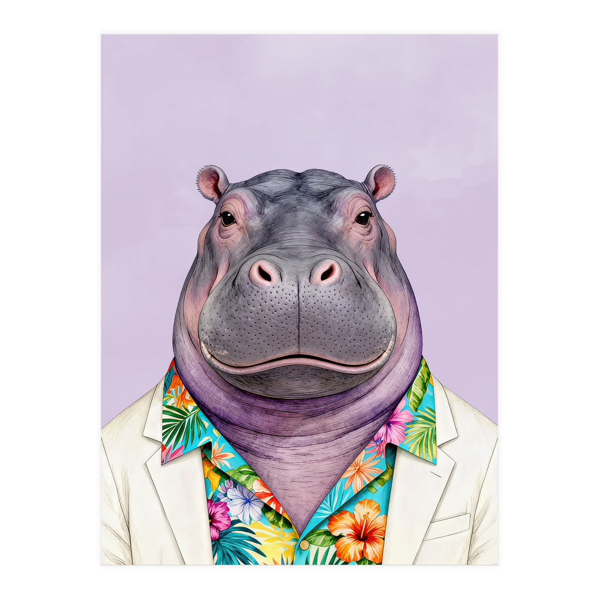 Hippopotamus in Gangster Havana Shirt (Print Only)