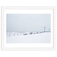 Benches along the pier on snow beach