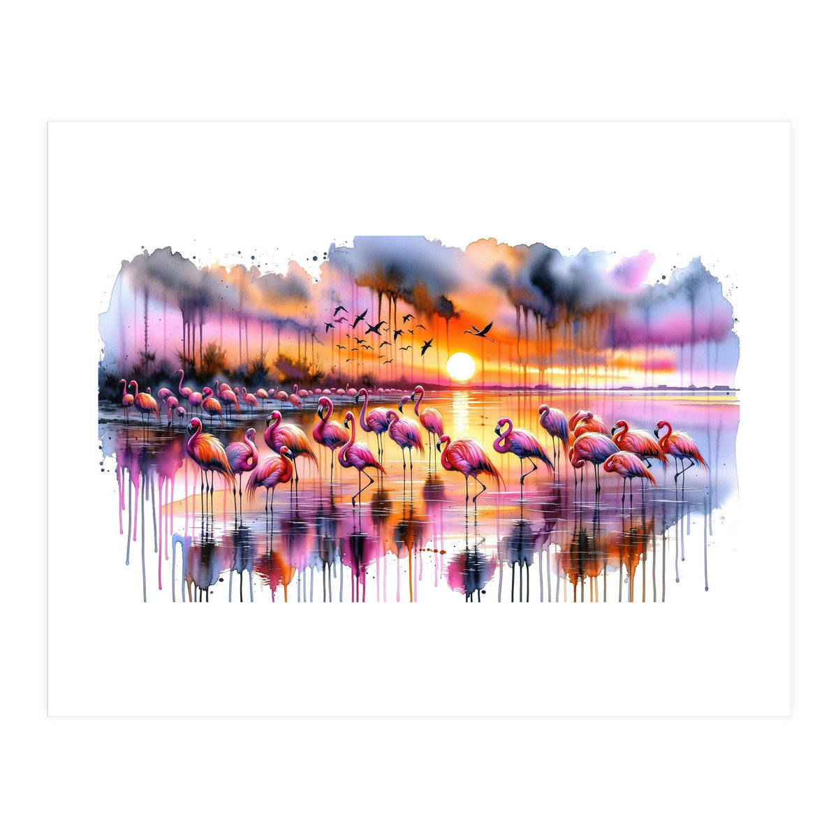 Flamingo Sunset On The Coast (Print Only)